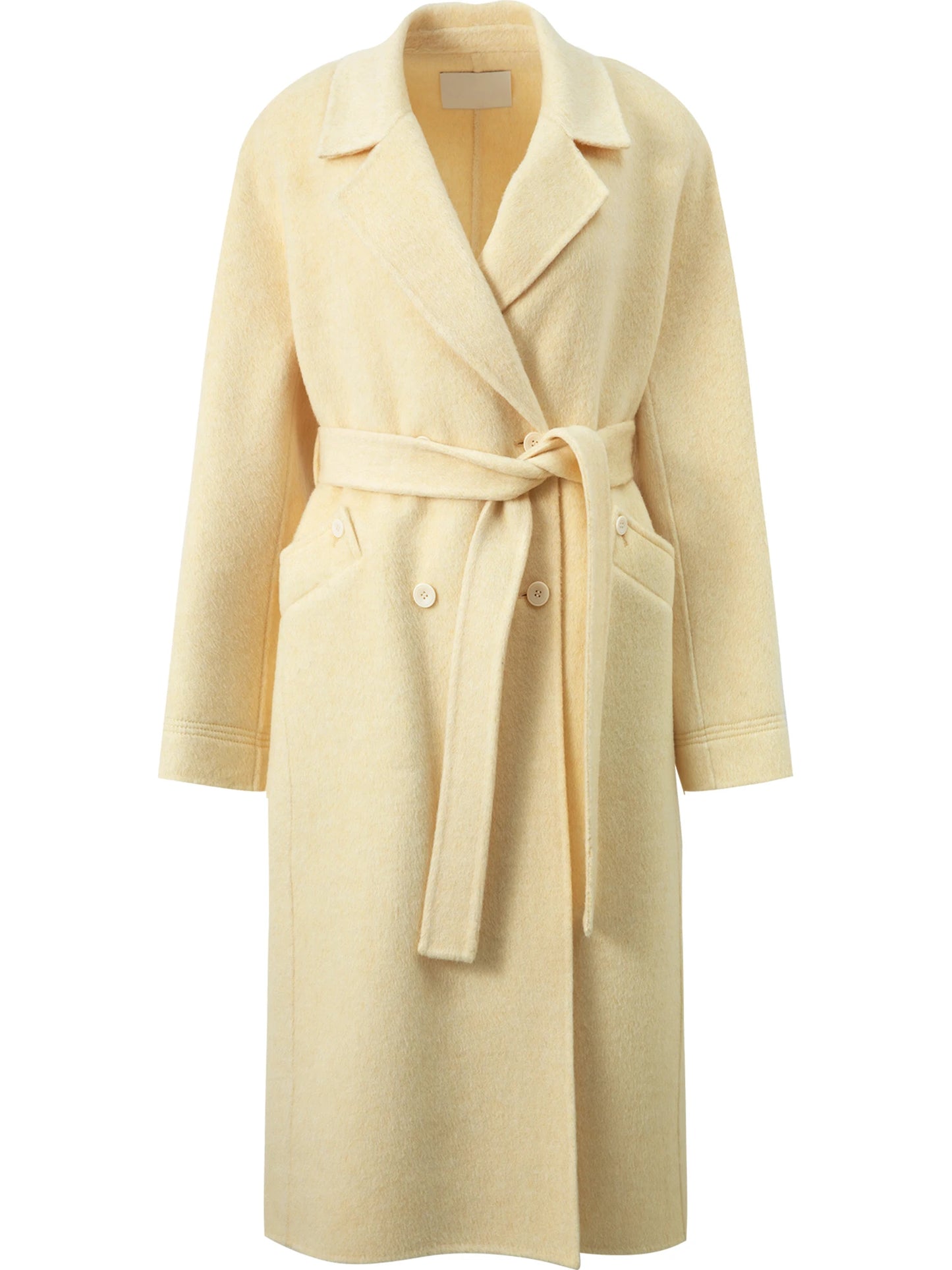 Cream Belted Lapel Wool Coat