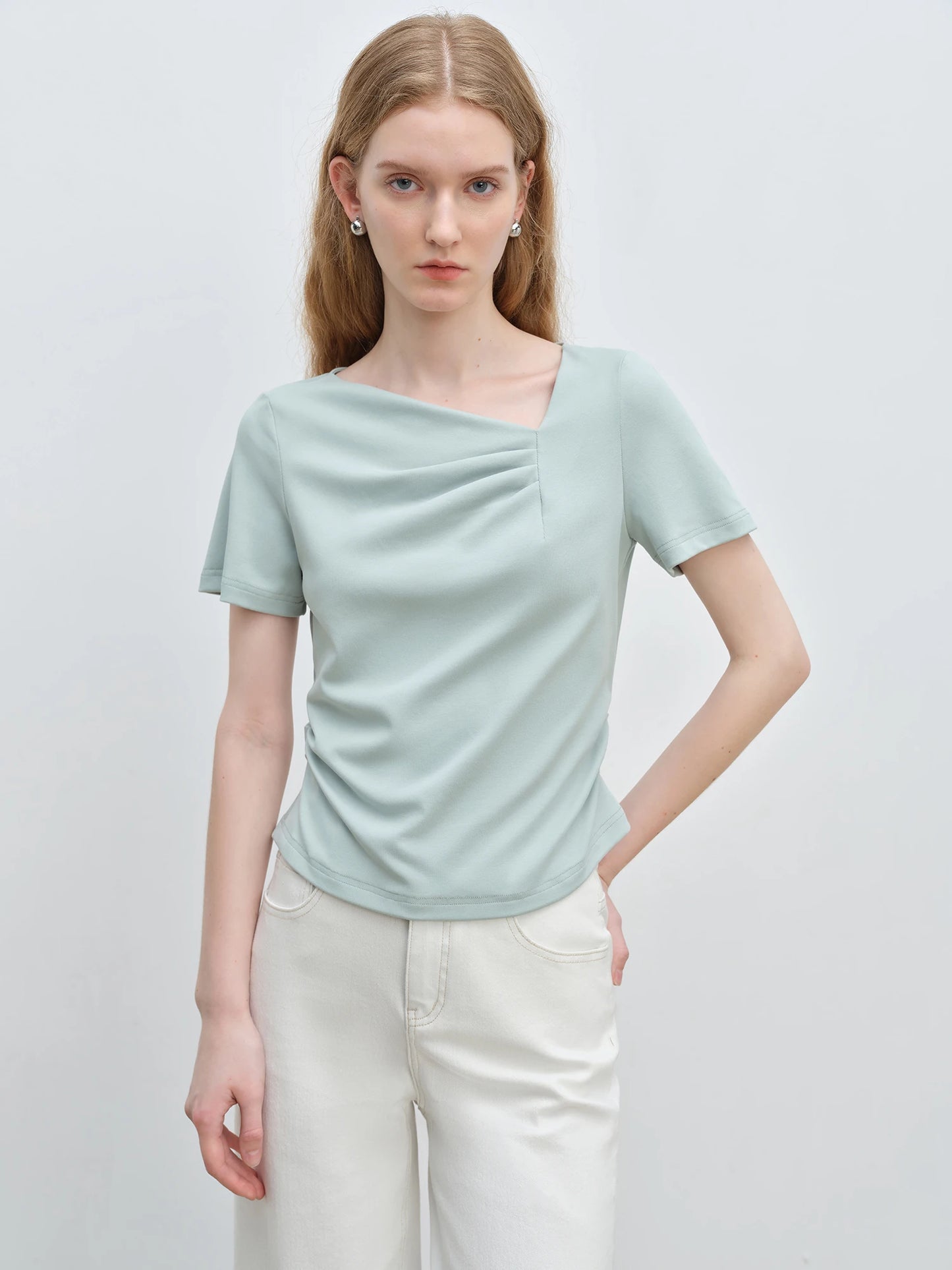 Mint Asymmetric Ruched Tee