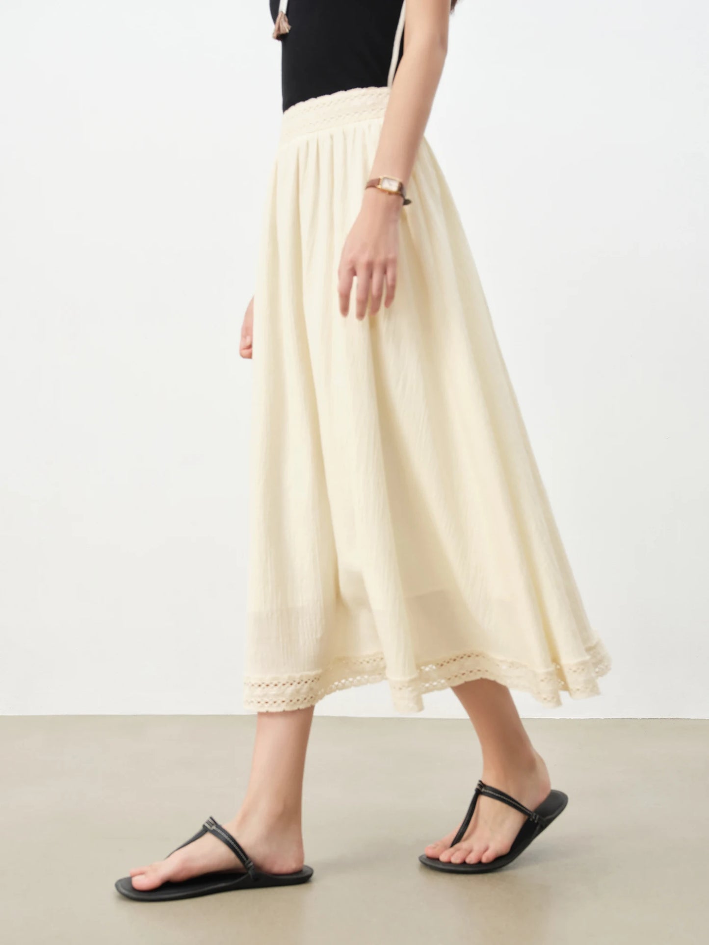 Cream Lace Cutout Skirt Set