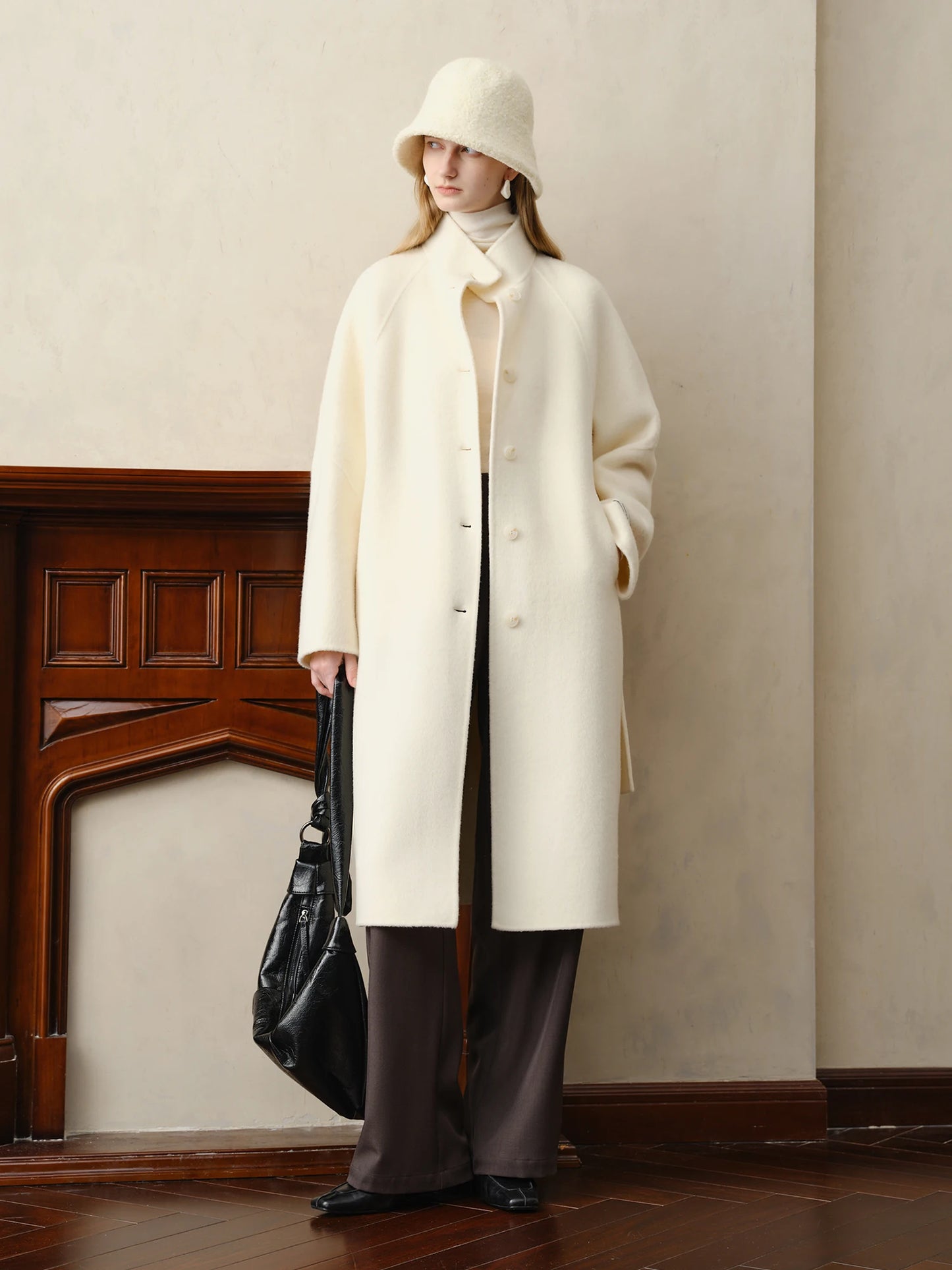 White Belted Wool Coat