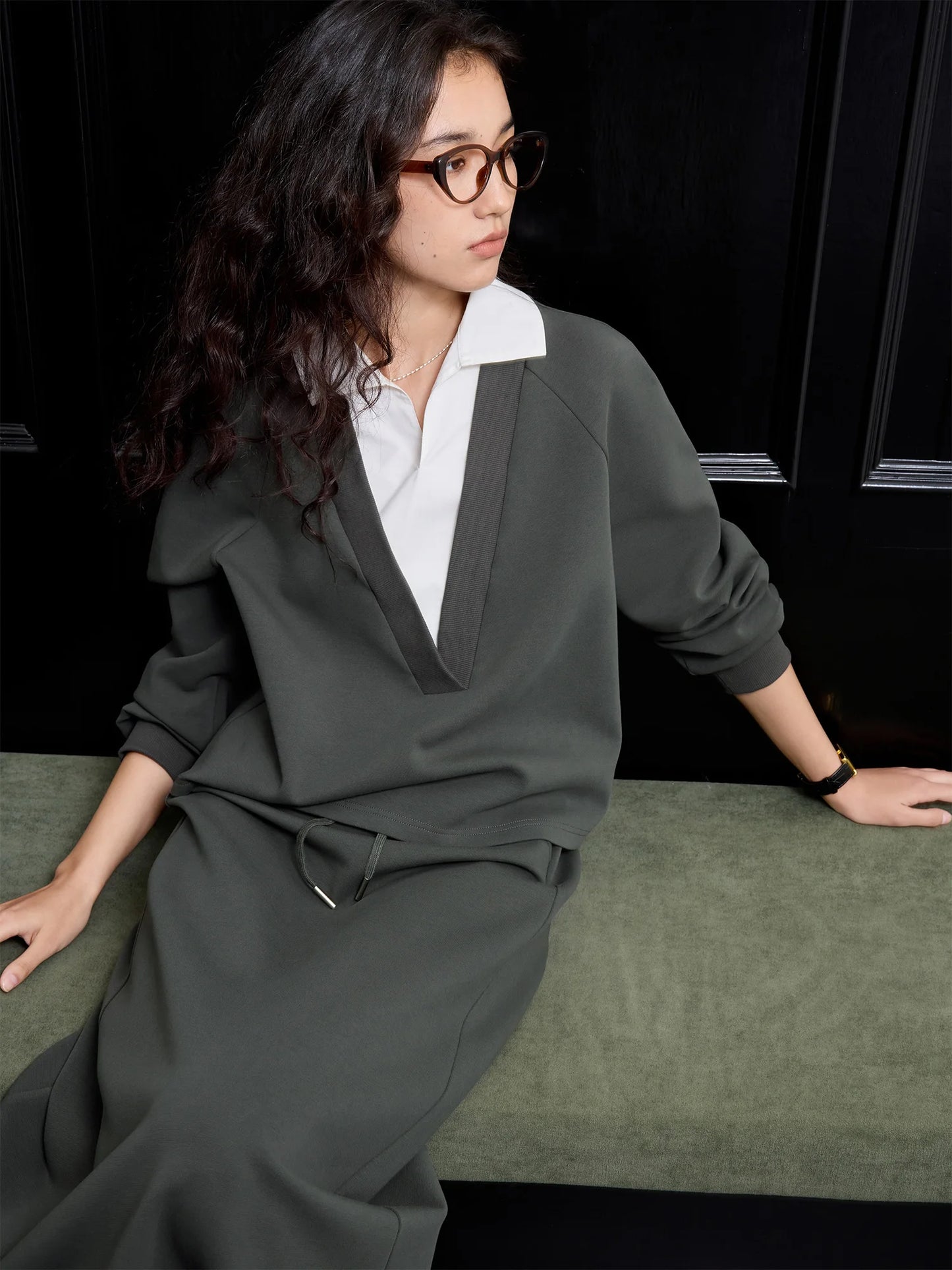 Collared Sweater Skirt Set