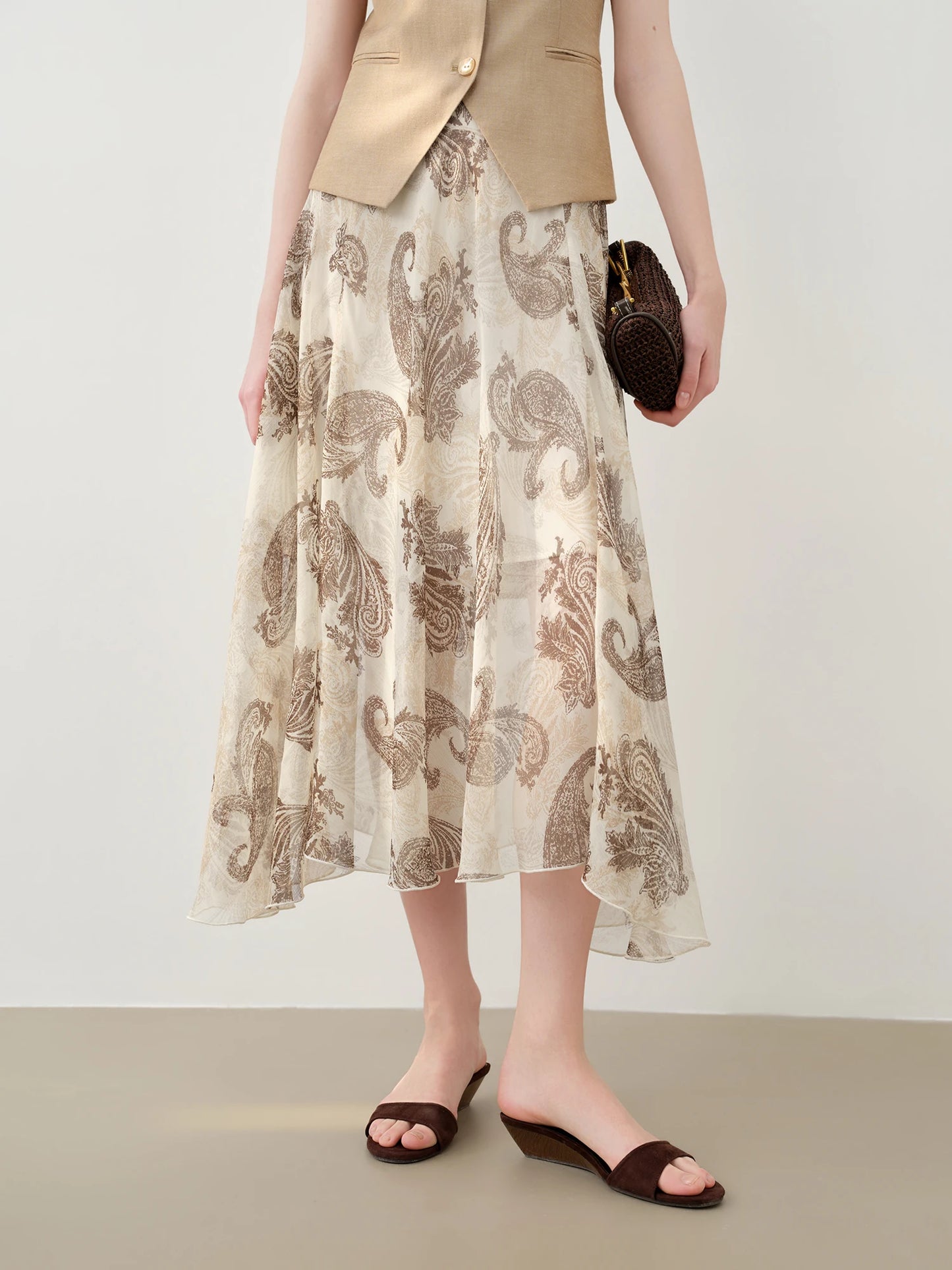 Paisley Chiffon Midi Skirt