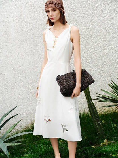 White Floral Embroidered Midi Dress