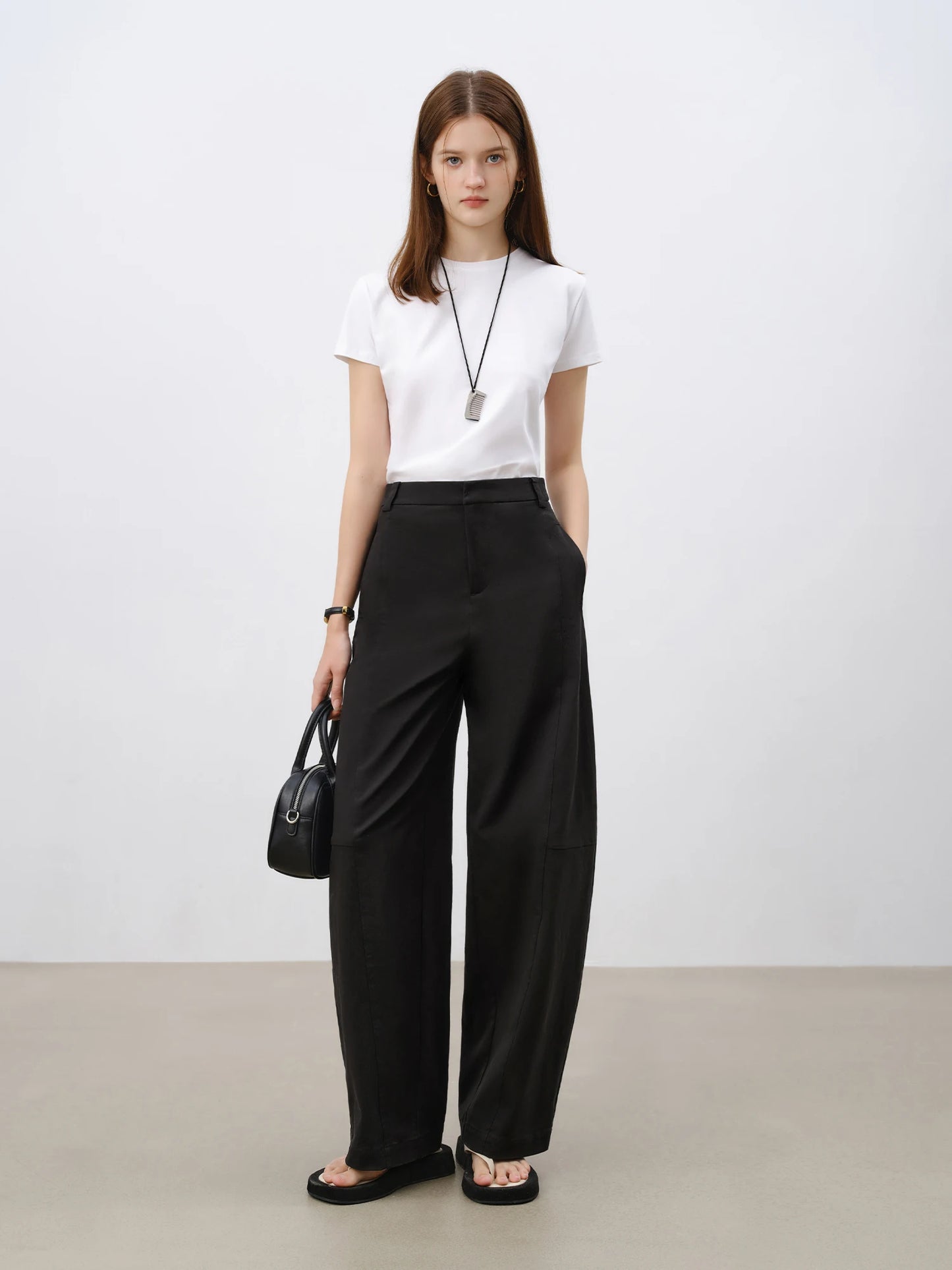 Black Curved Leg Trousers