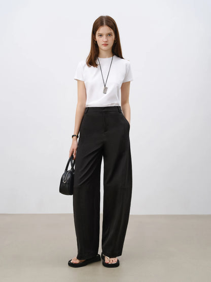 Black Curved Leg Trousers