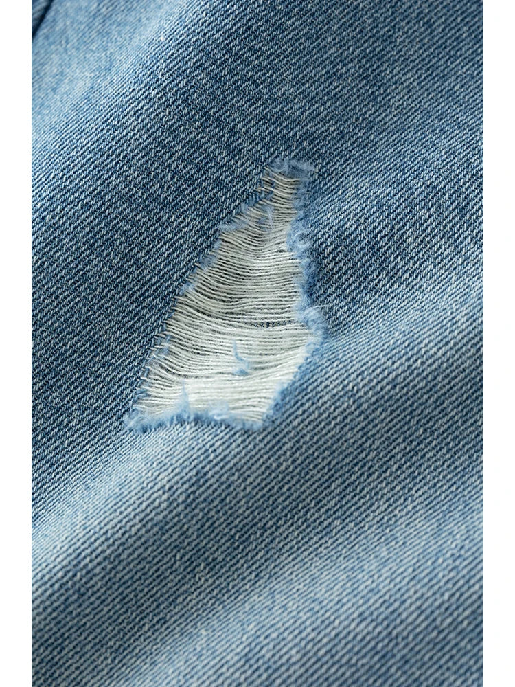 Blue Ripped Wide Leg Jeans