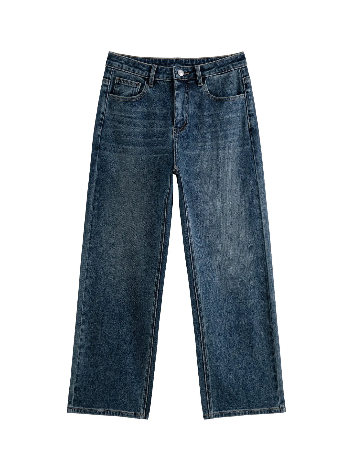 Blue Cropped Straight Jeans