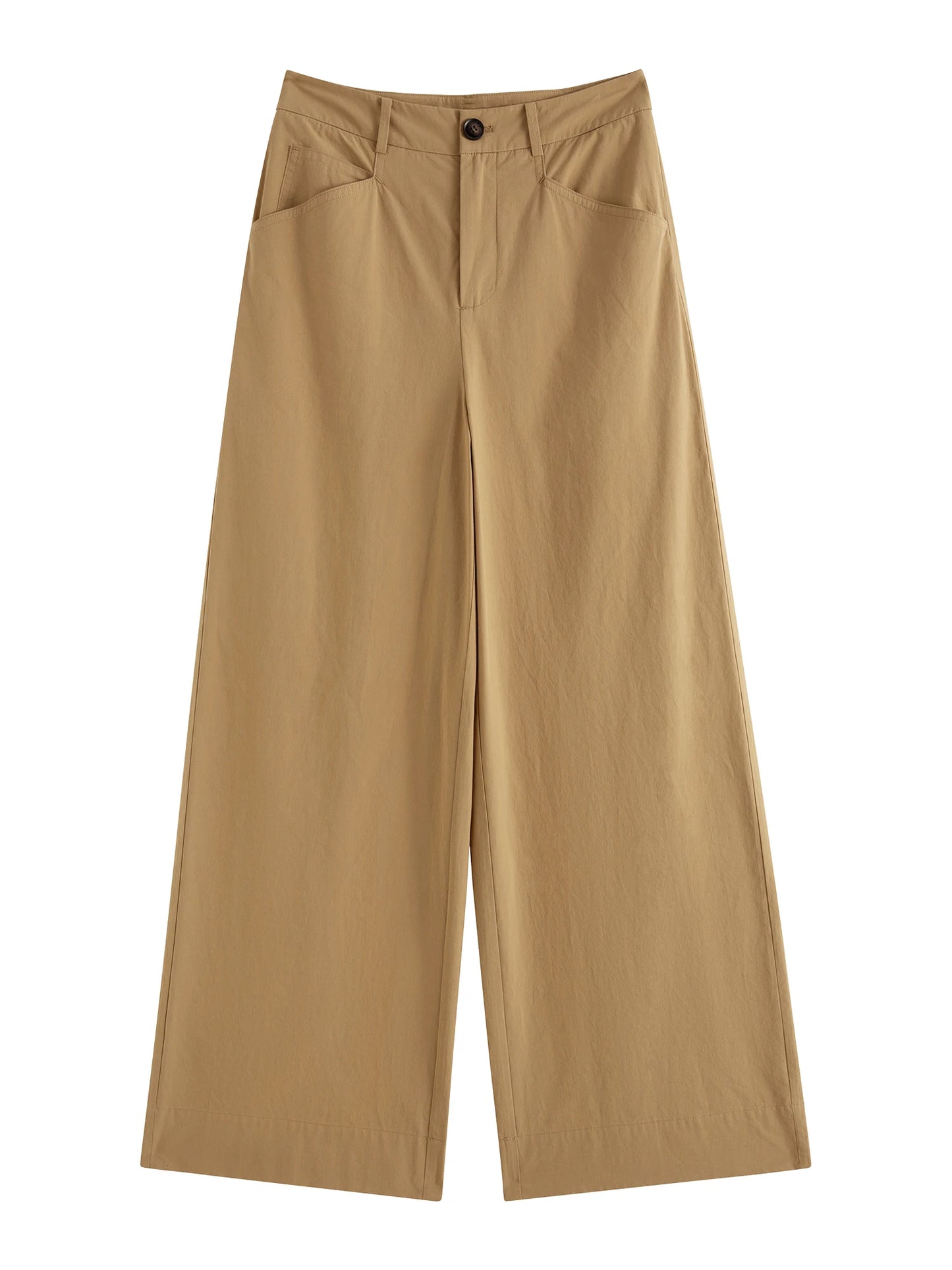 Khaki Cotton Wide Leg Pants