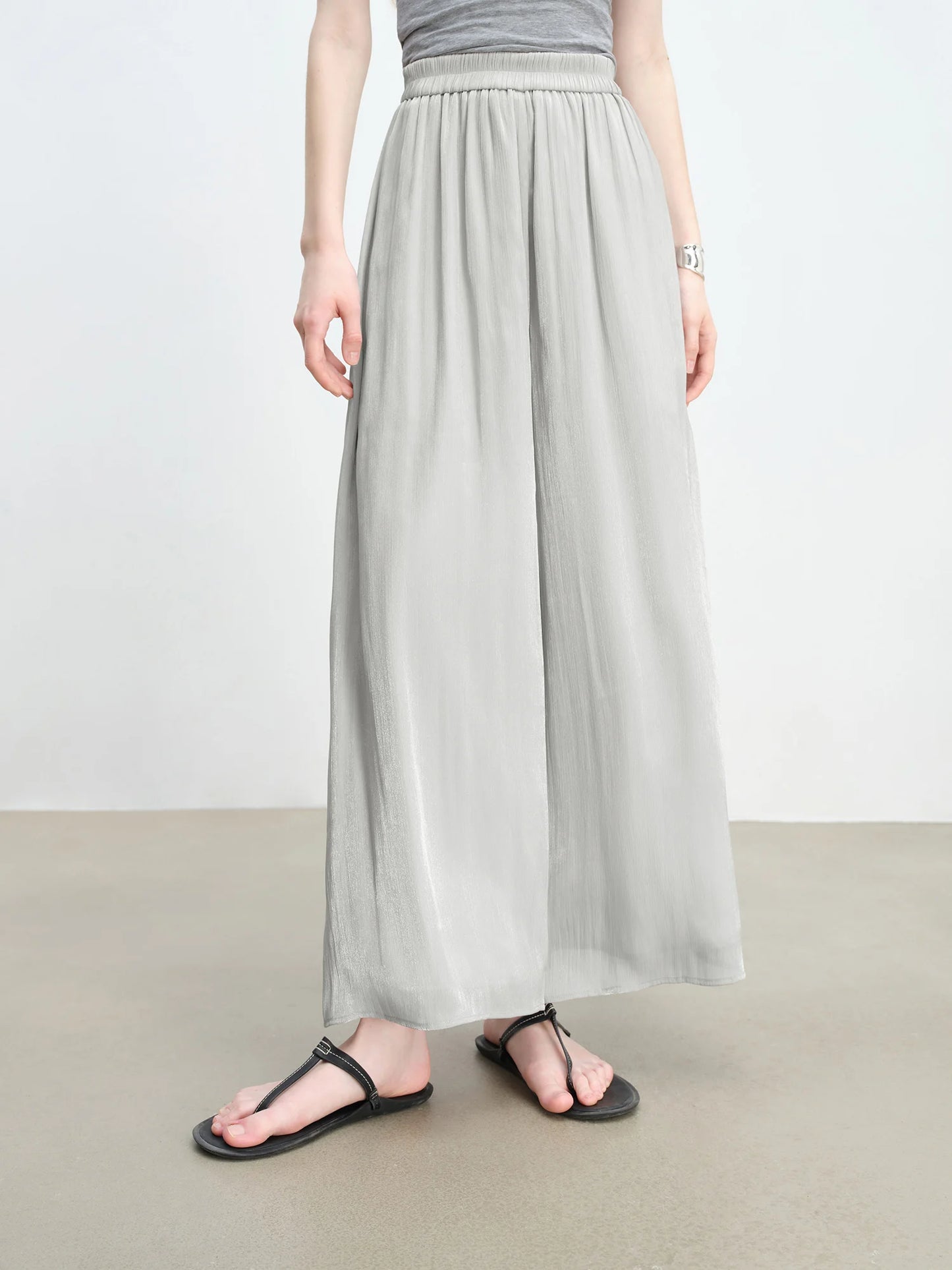Light Grey Crinkle Wide Leg Pants