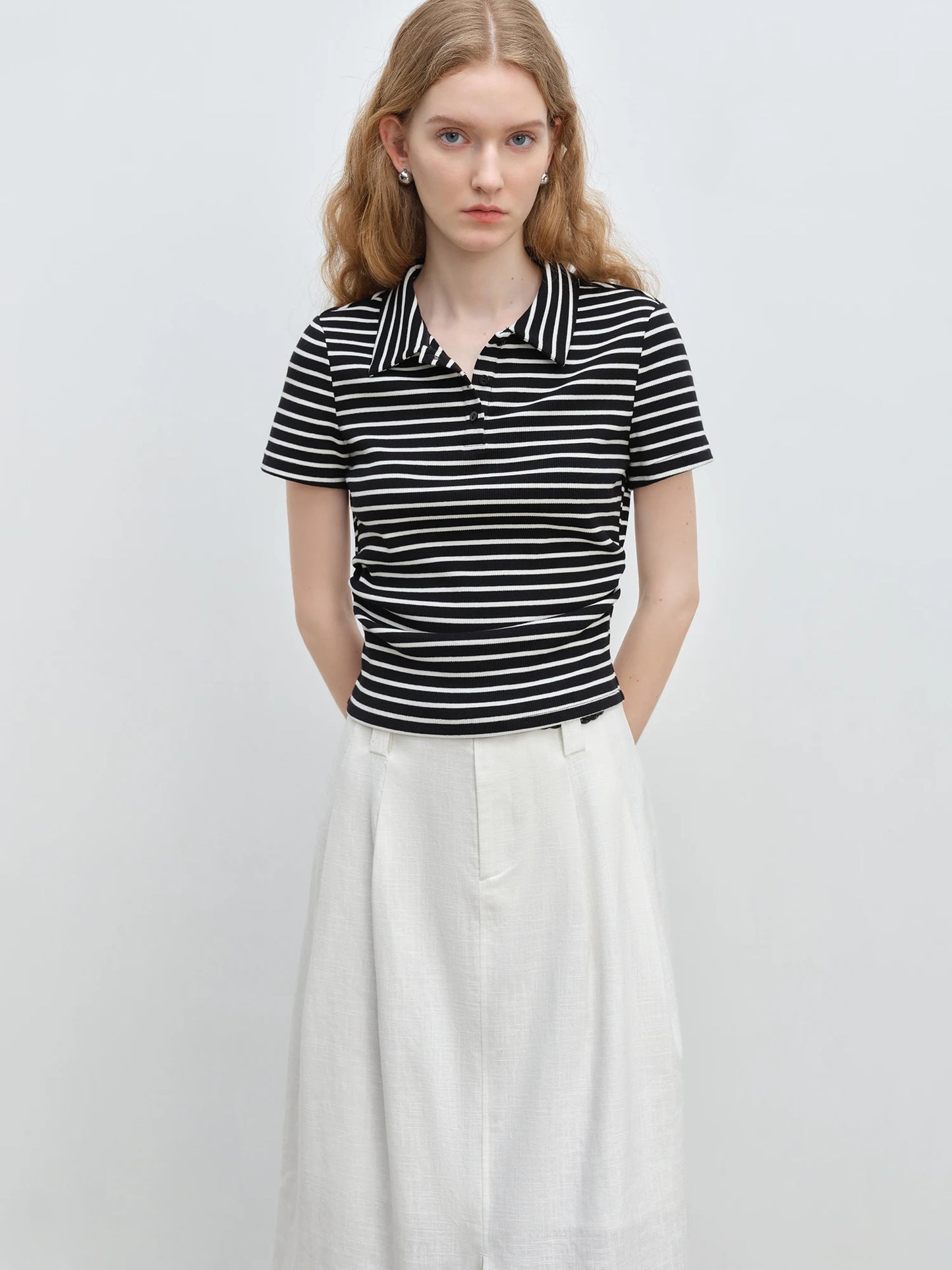 Black Striped Ribbed Polo Tee