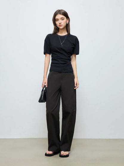 Black Curved Leg Trousers