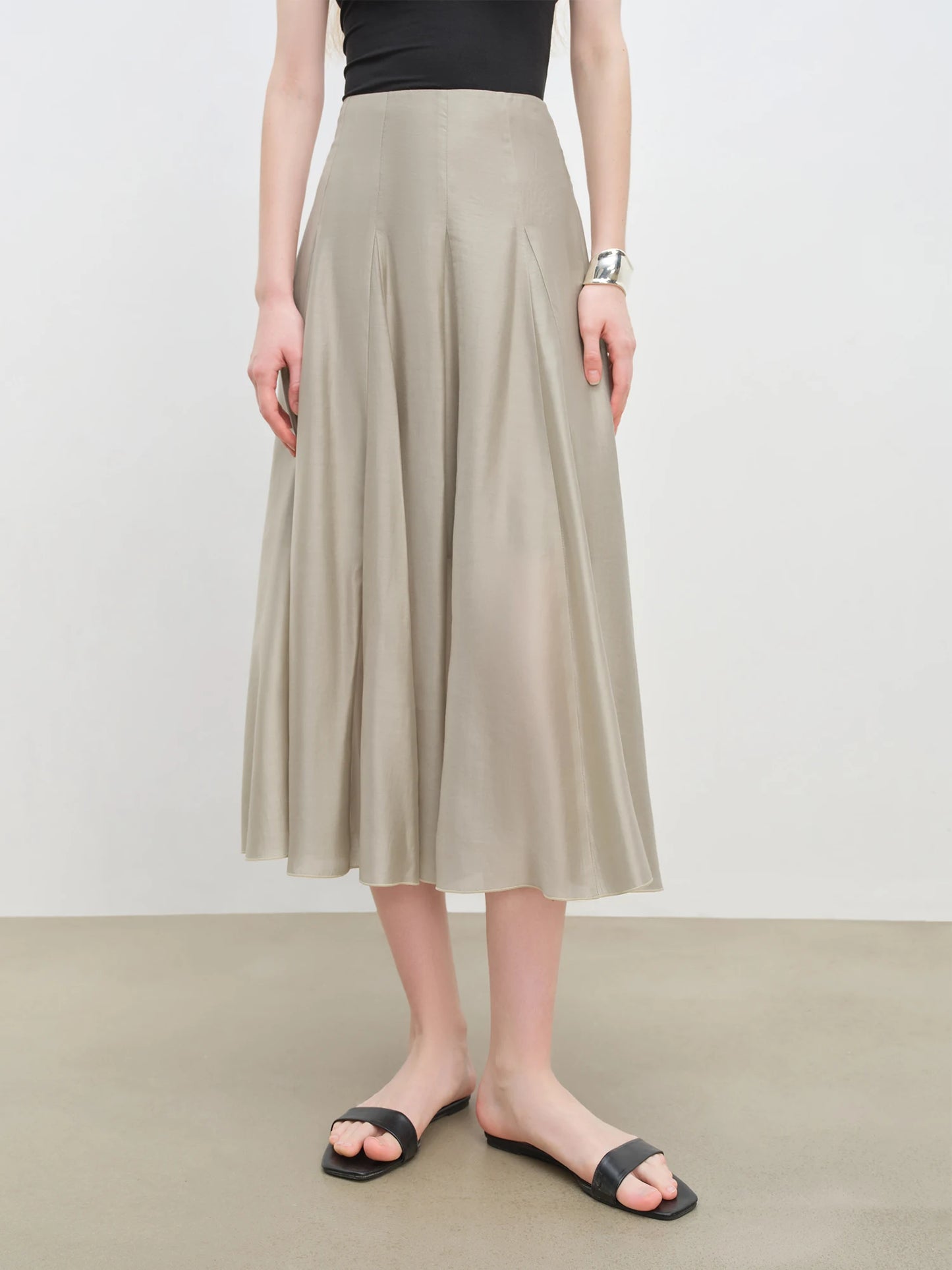 Stone Paneled A-Line Midi Skirt
