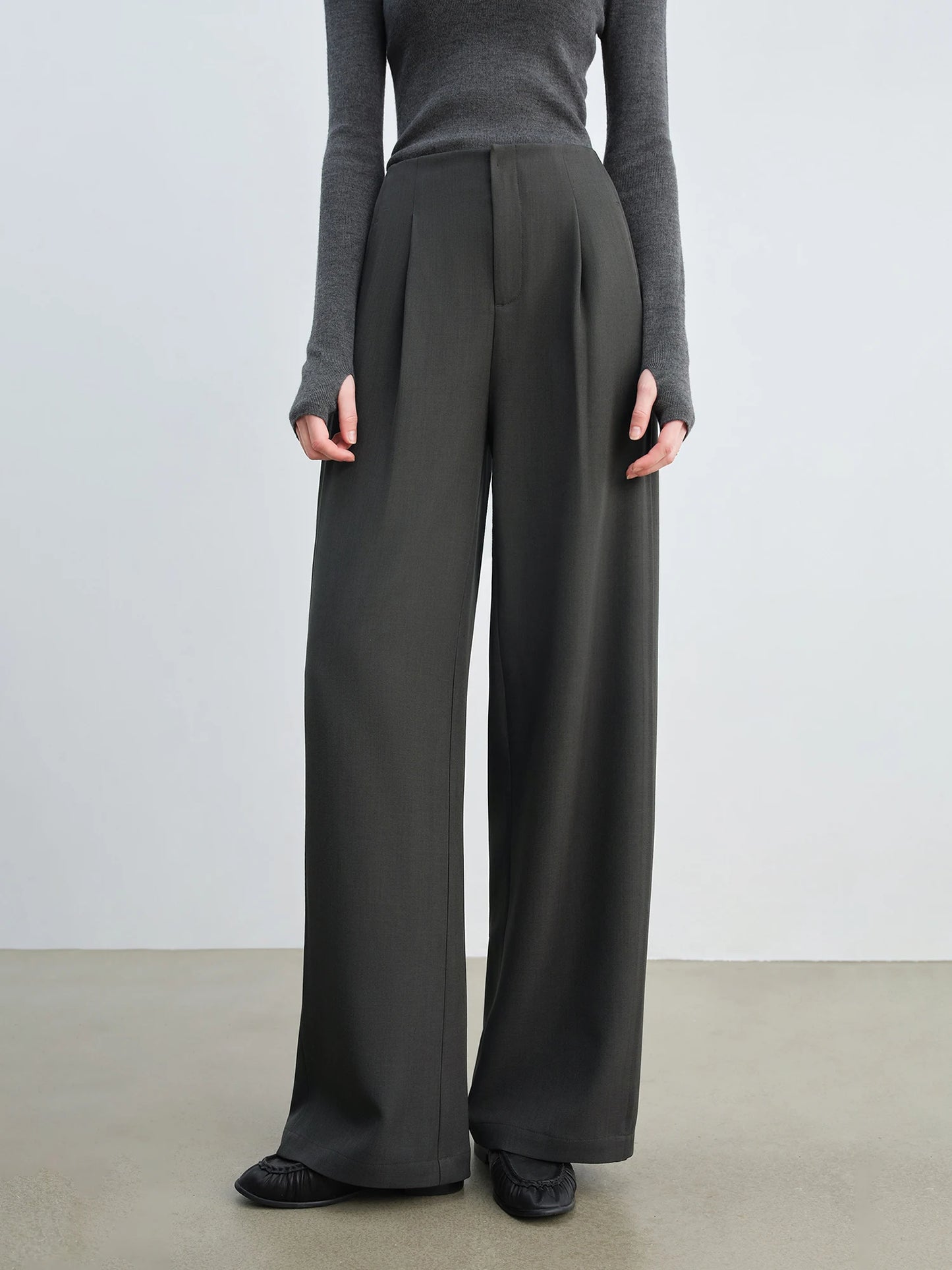 Khaki Double Seam Wide Leg Pants