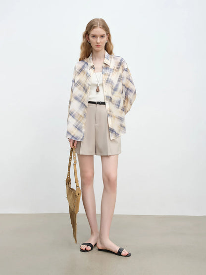 Beige Plaid Long Sleeve Shirt