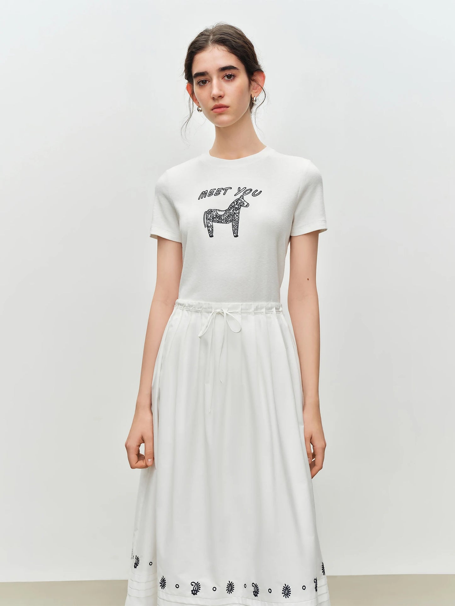 Brown Embroidered Horse Graphic Tee
