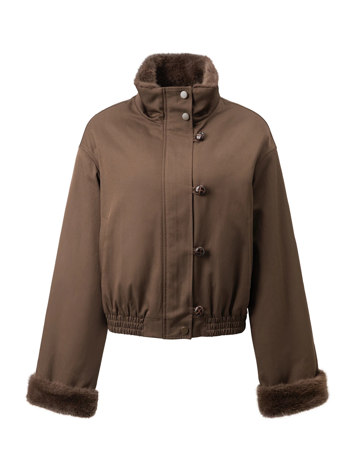 Brown Fur Trim Bomber Jacket