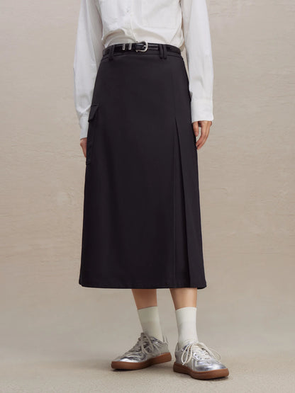 Black Cargo A-Line Midi Skirt