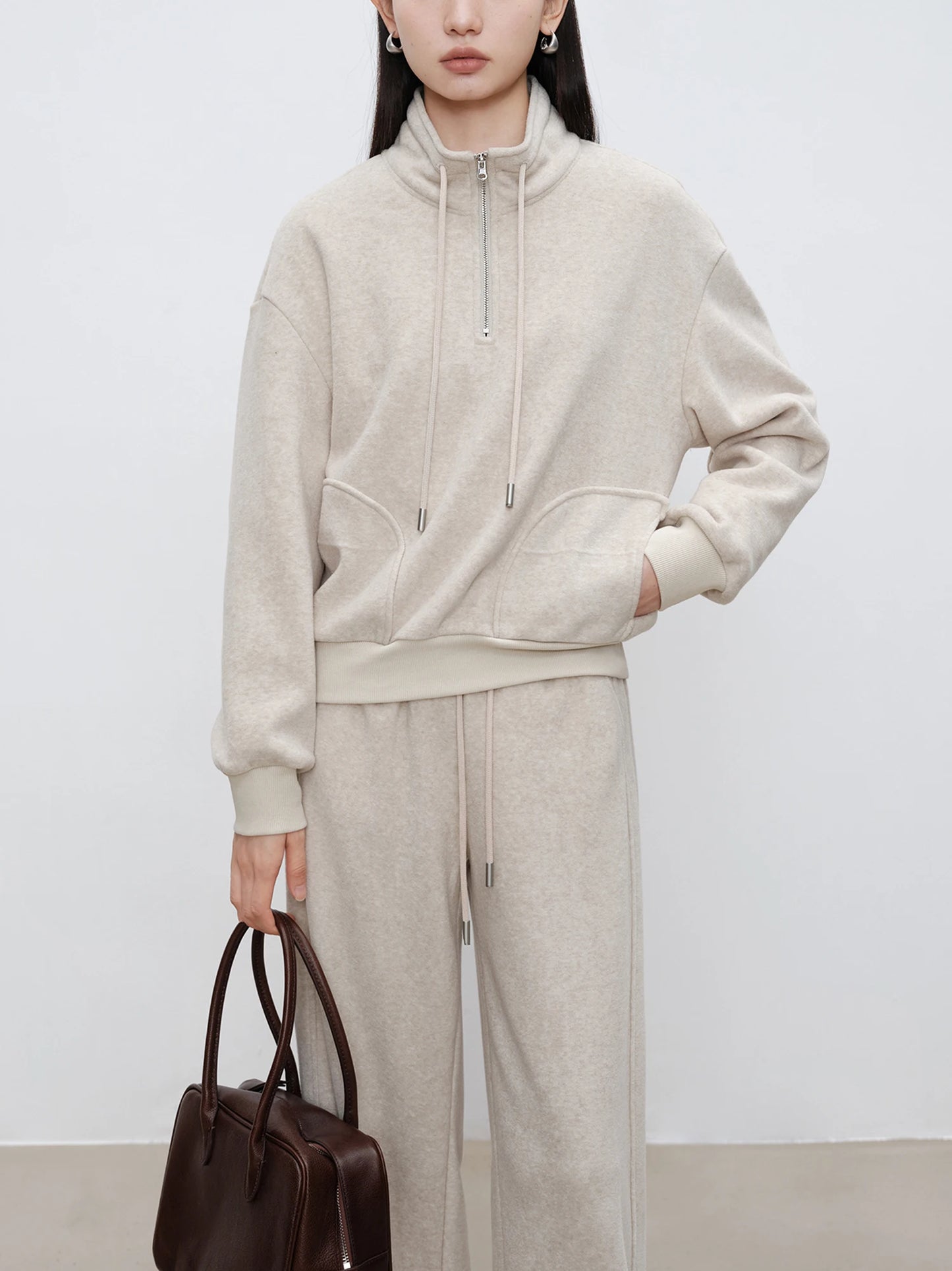 Stand Collar Sweatshirt Pants Set