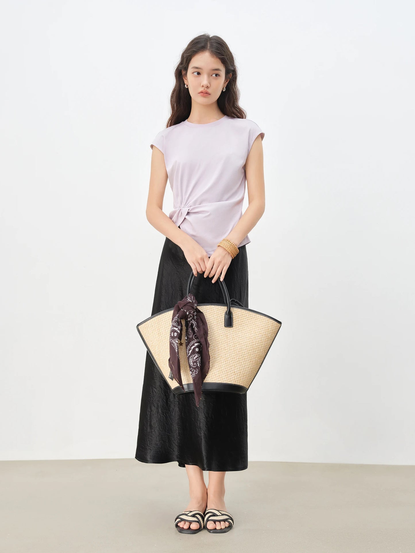 Charcoal Twist Knot Cap Sleeve Top