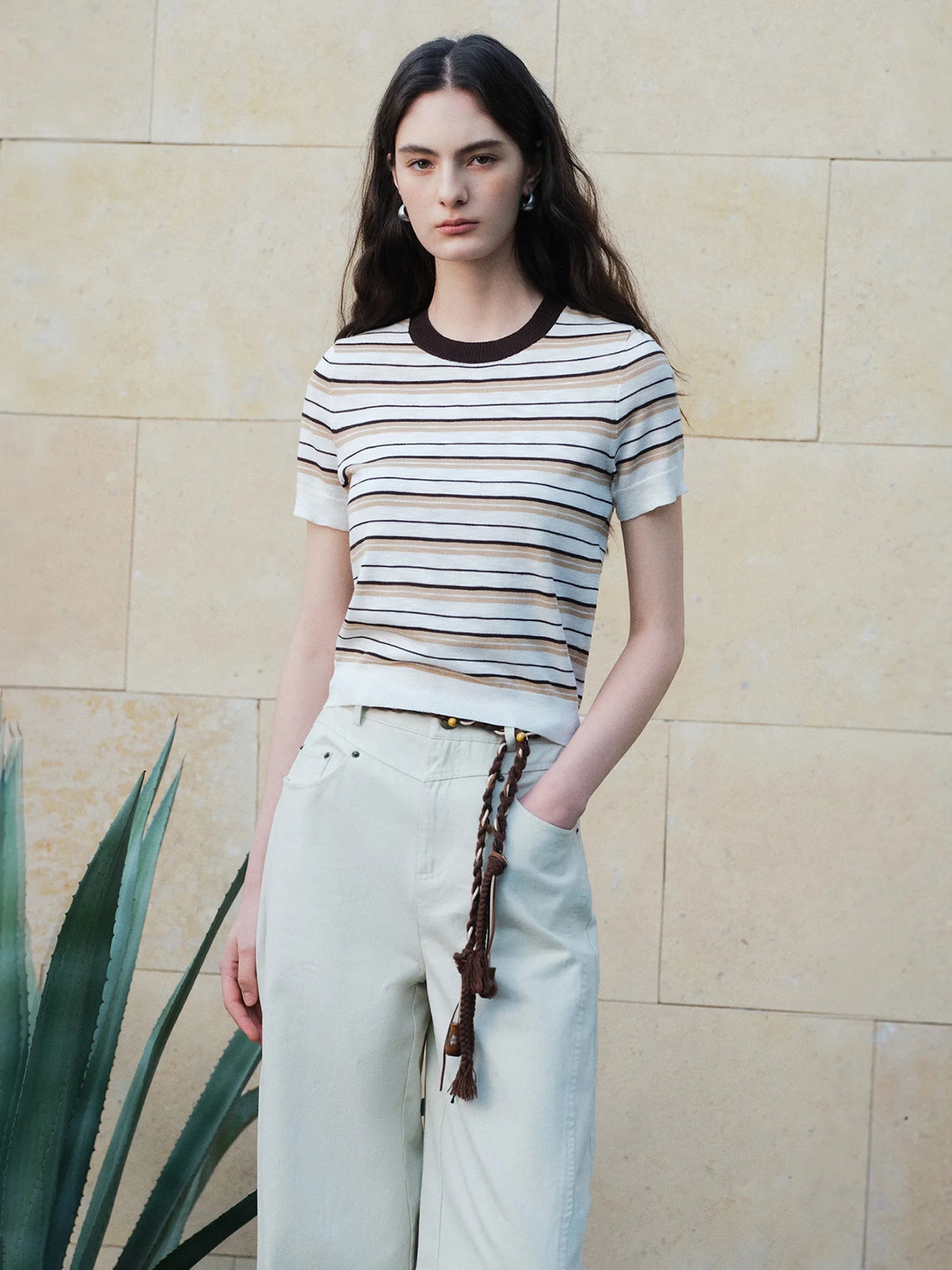 Striped Short Sleeve Knit Top