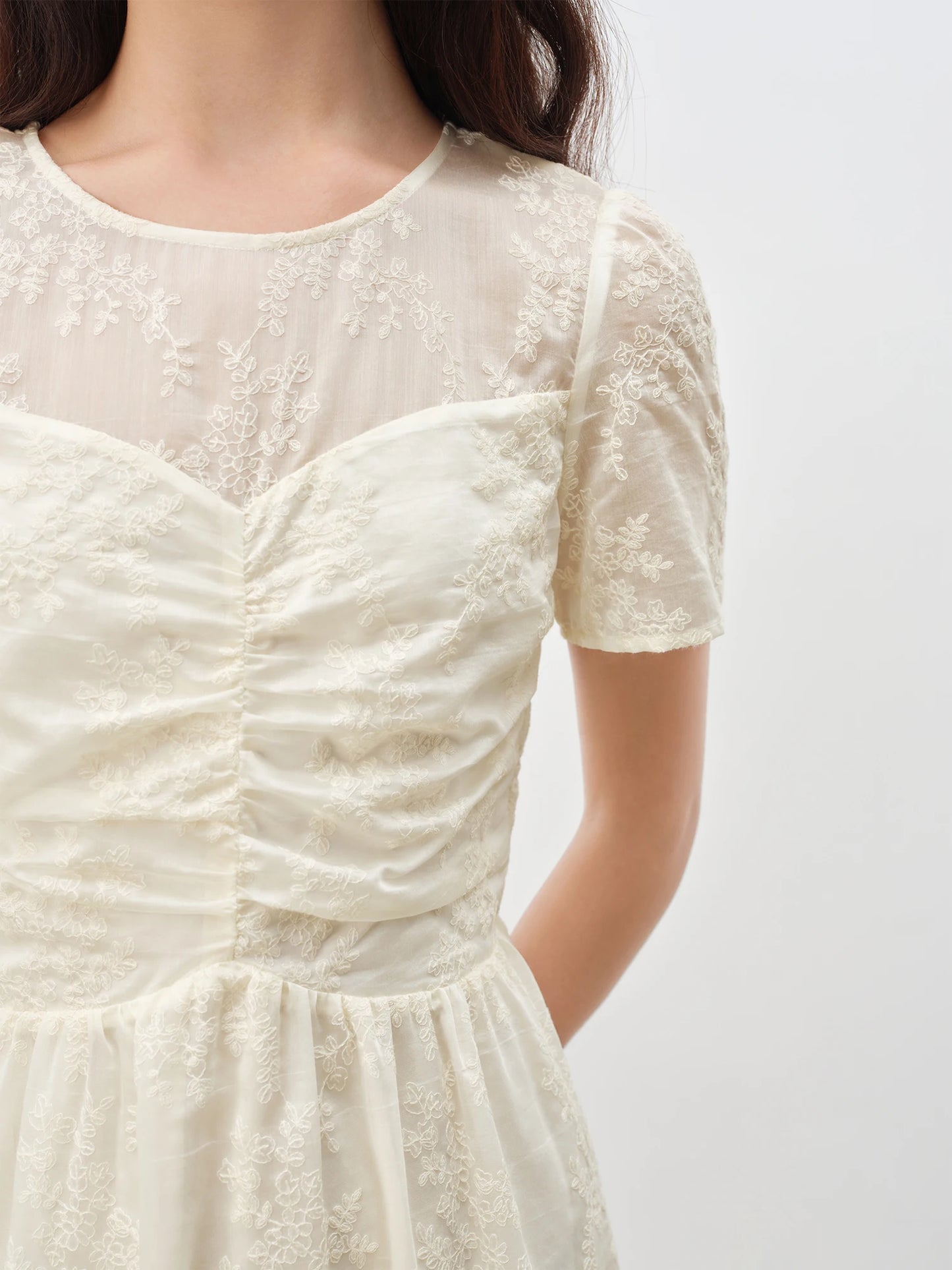 Ivory Embroidered Waist Dress