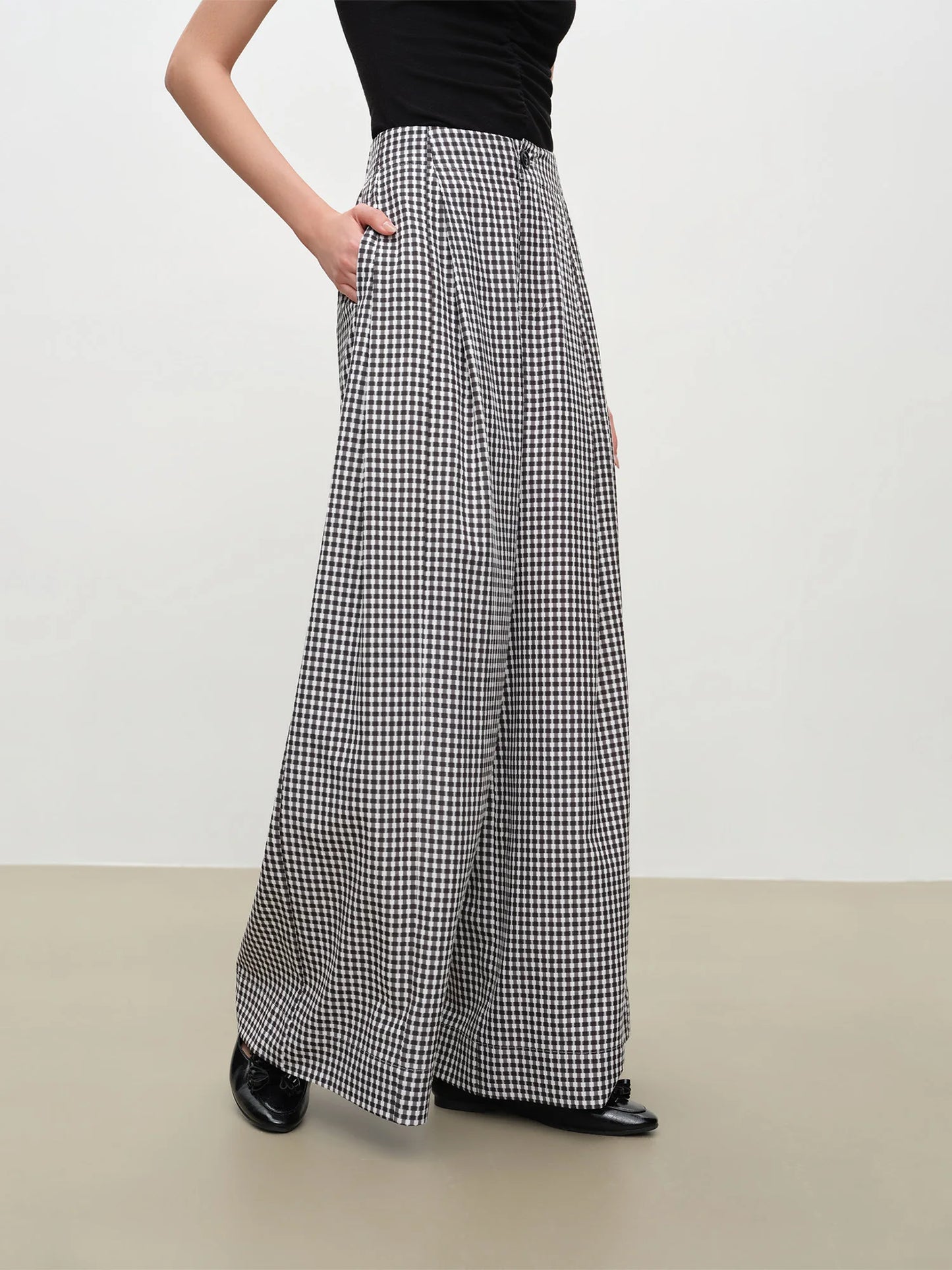 Oatmeal Pleated Wide Leg Trousers