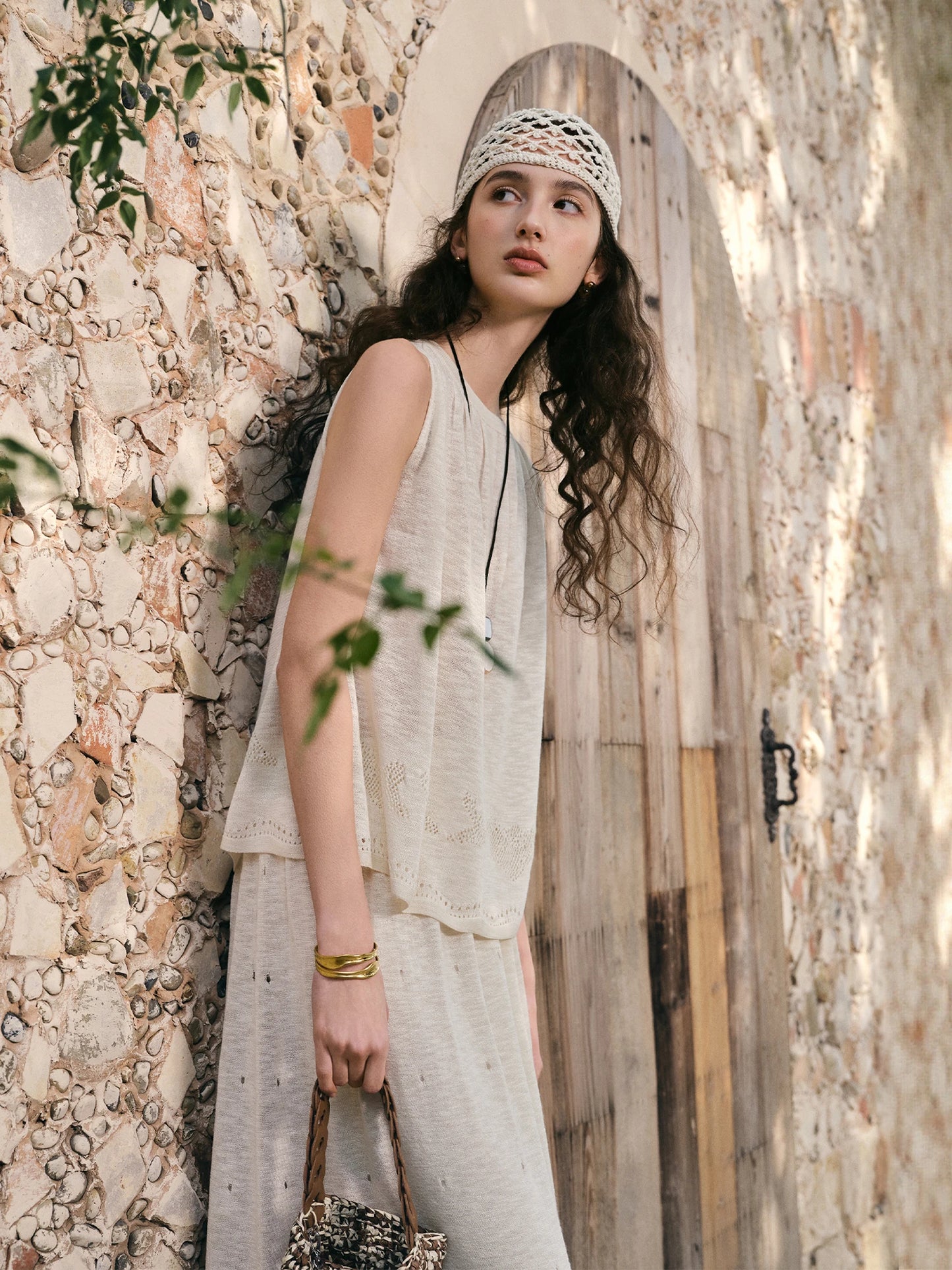 Crochet Knit Tank Skirt Set