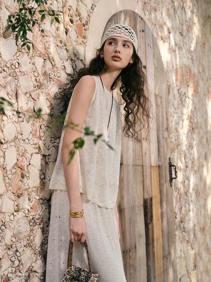 Crochet Knit Tank Skirt Set