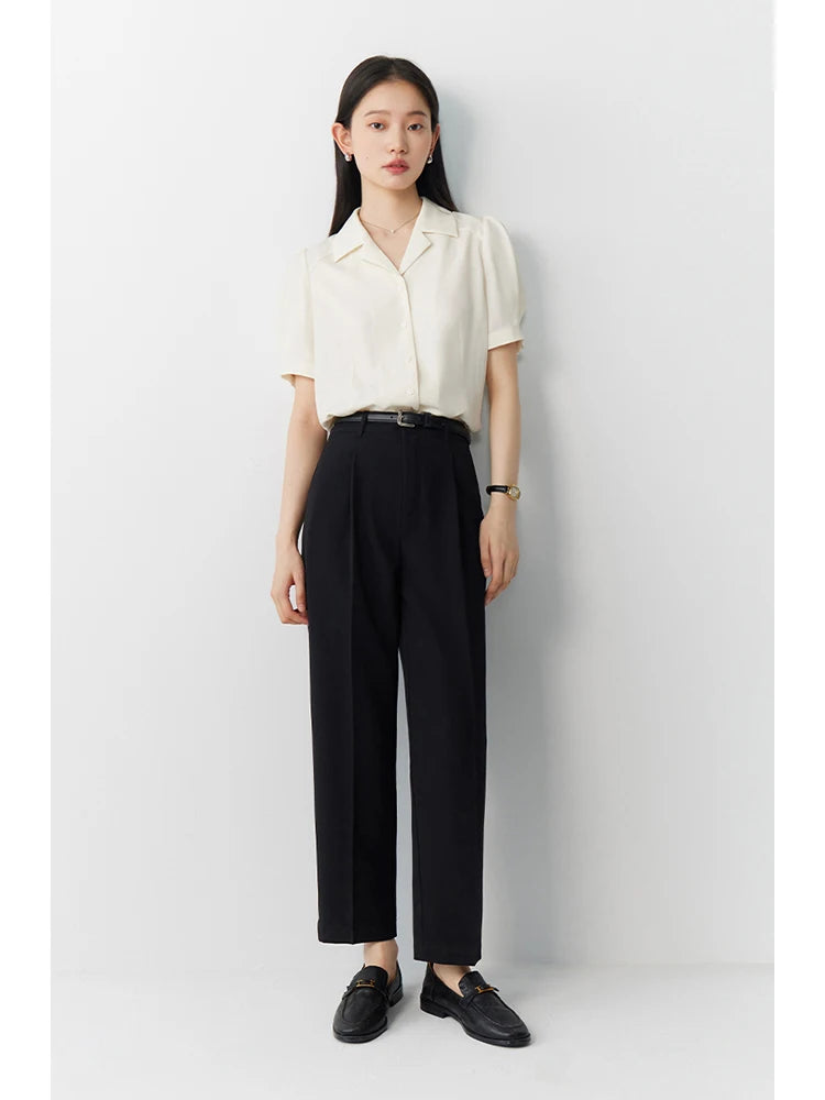 Beige Tapered Ankle Trousers