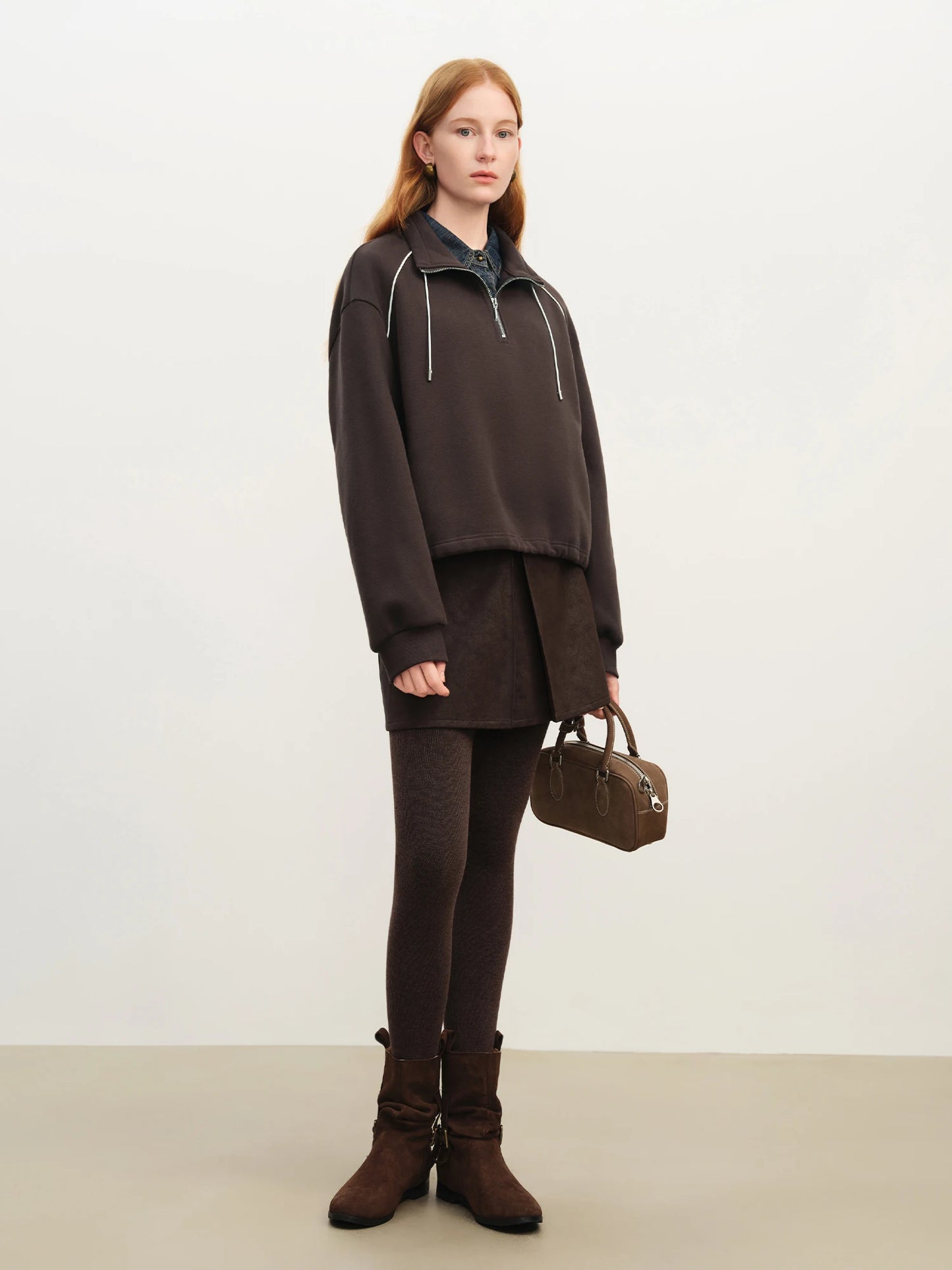 Espresso Half Zip Drawstring Sweatshirt