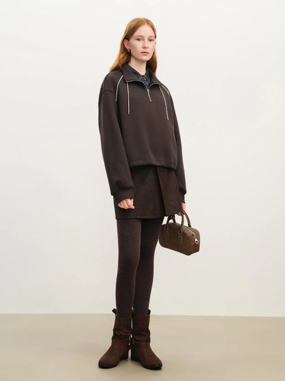 Espresso Half Zip Drawstring Sweatshirt