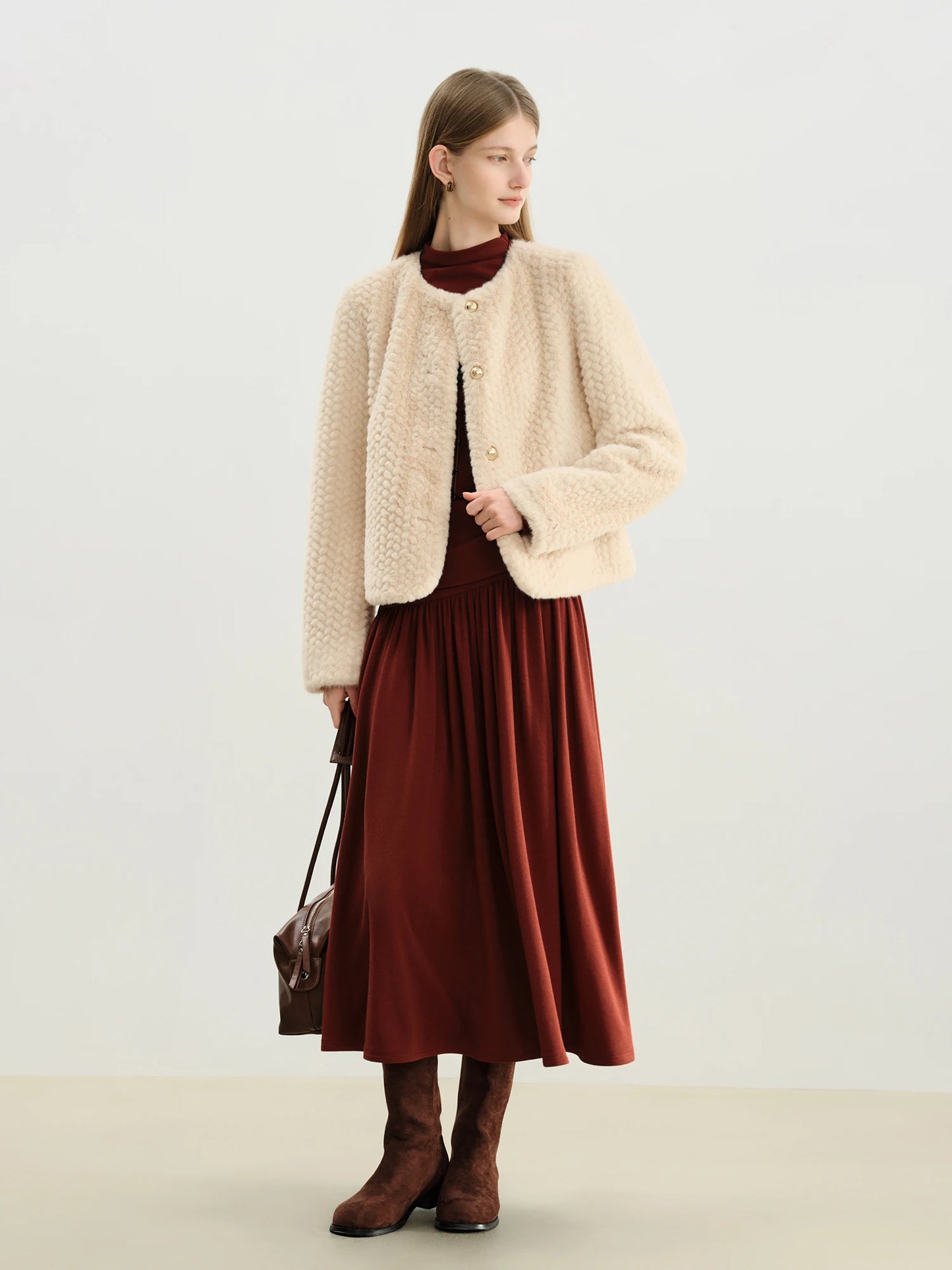 Ivory Textured Faux Fur Jacket