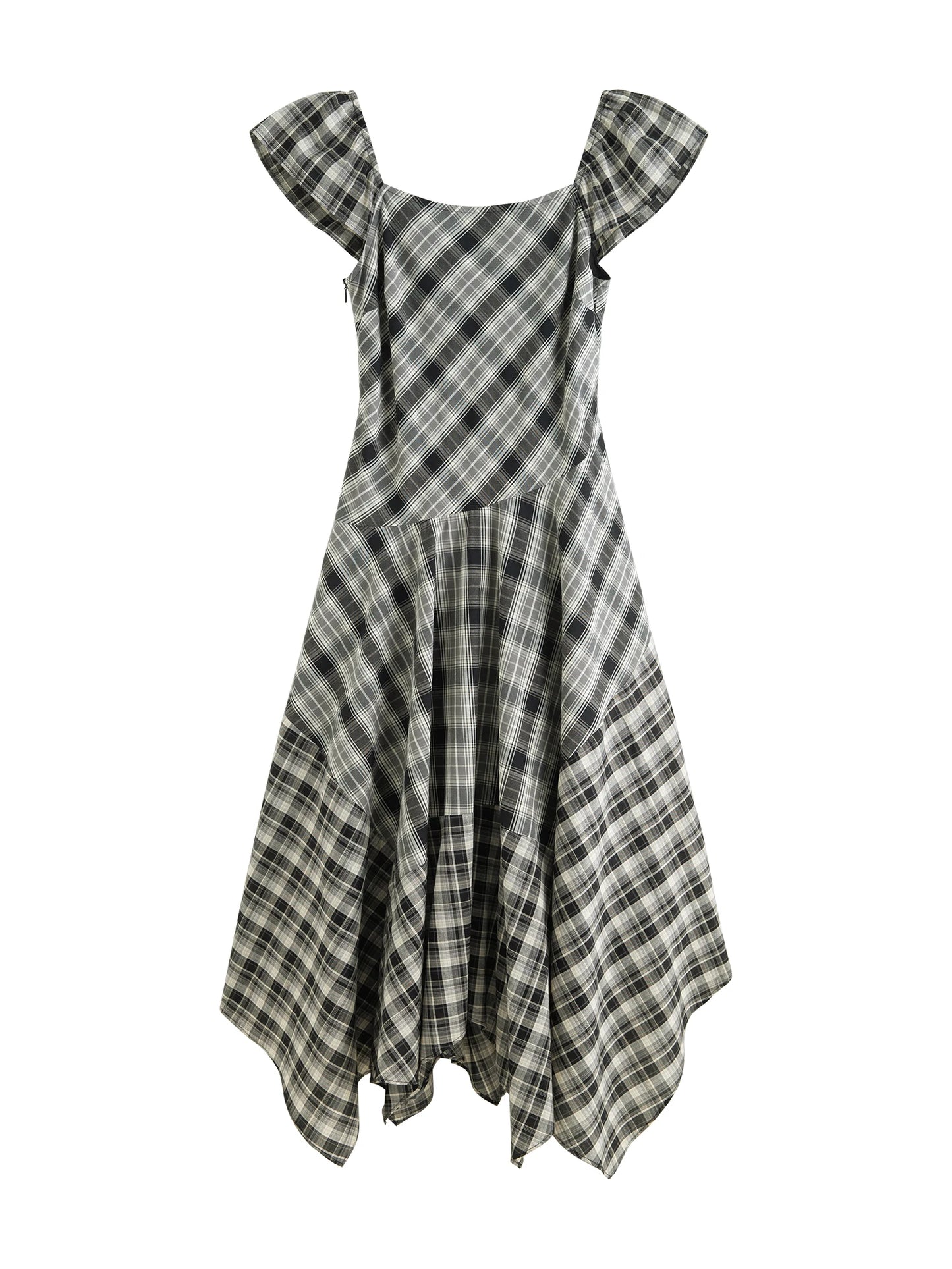 Plaid Asymmetric Midi Dress