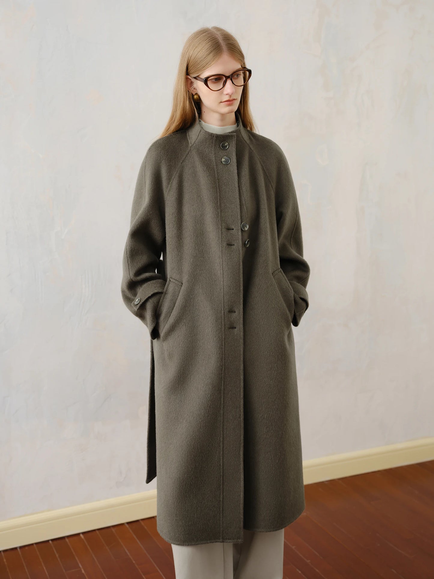 Grey High Collar Wool Coat
