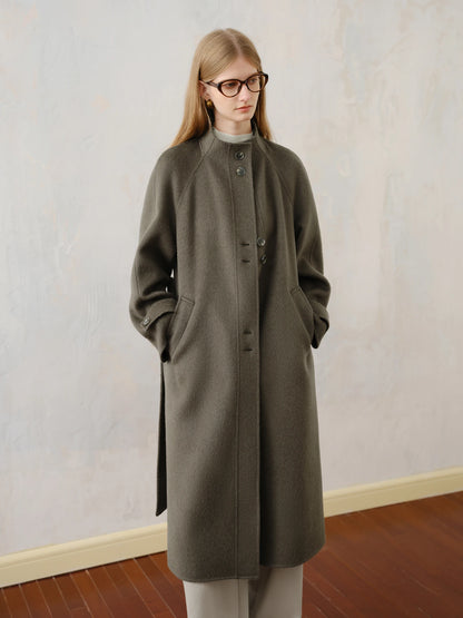 Grey High Collar Wool Coat