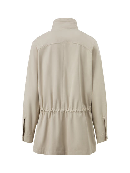 Beige Cinched Waist Utility Jacket