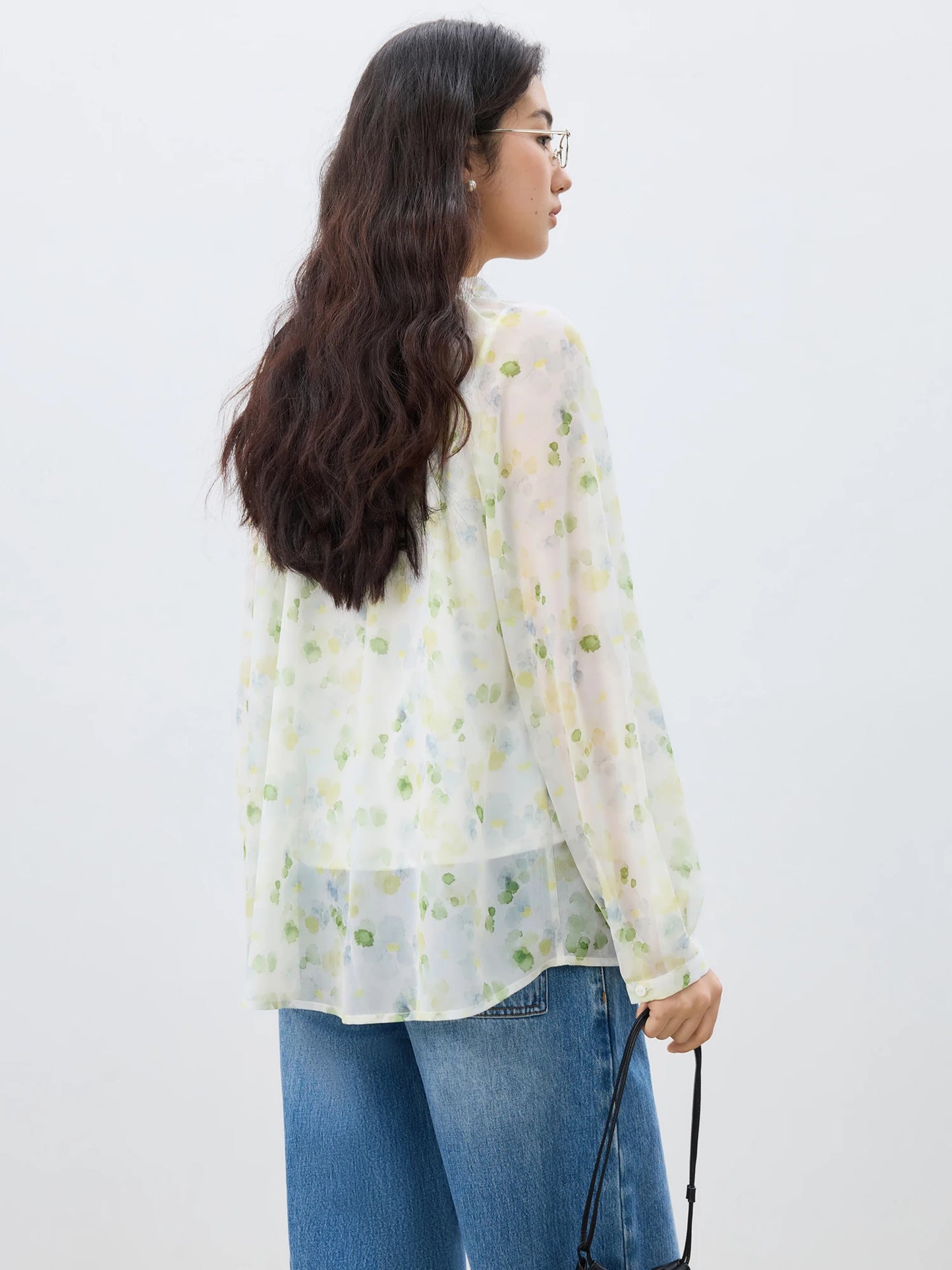 Yellow Floral Chiffon Tie Blouse
