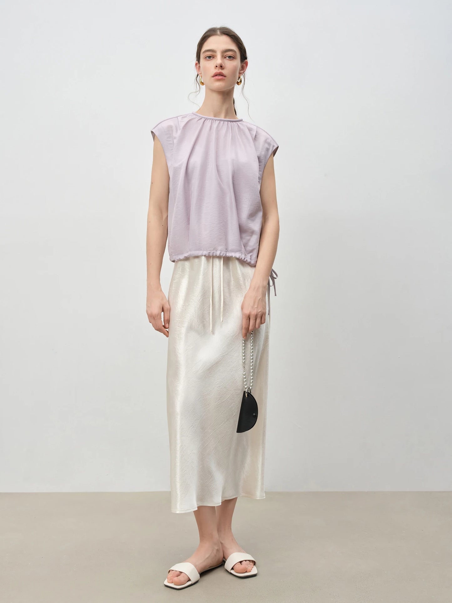 Lavender Gathered Neck Sleeveless Blouse