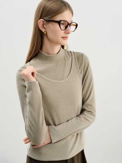 Black Layered Mock Neck Knit Top