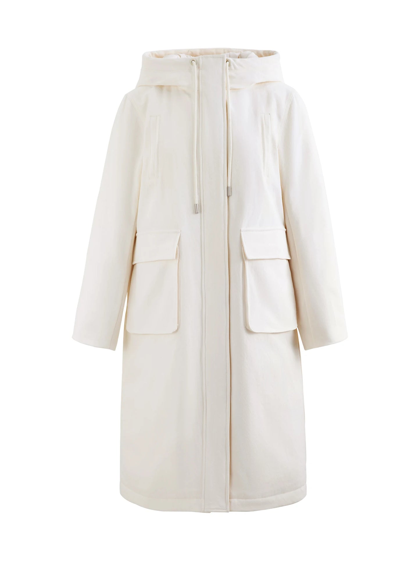 Ivory Hooded Long Parka Coat
