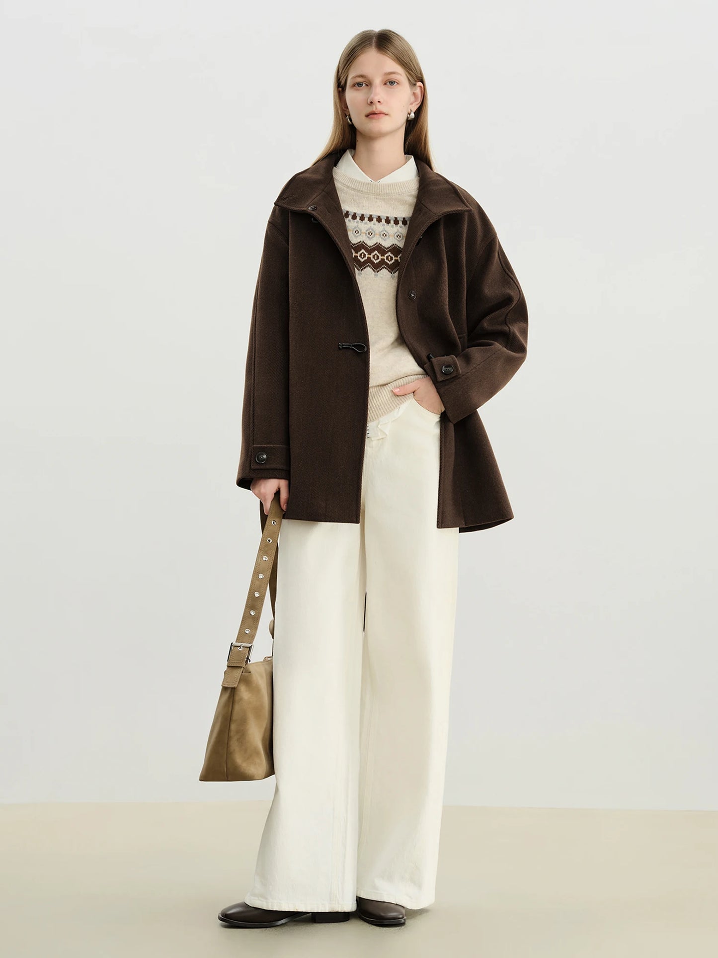 Brown Toggle Belted Coat