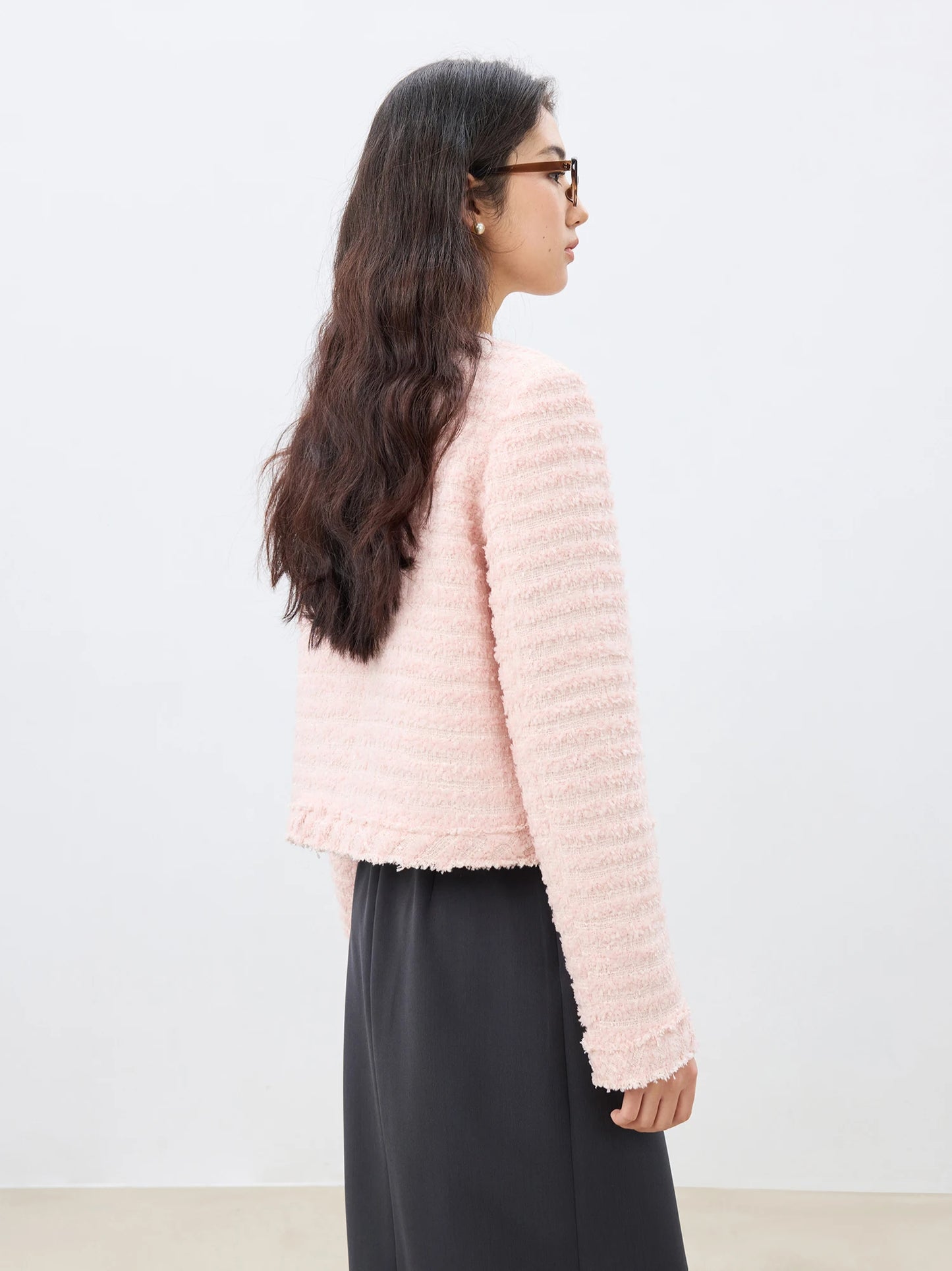 Pink Textured Tweed Jacket