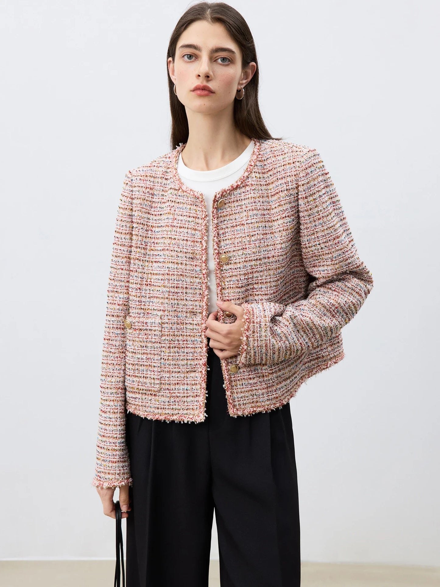 Pink Tweed Button Jacket
