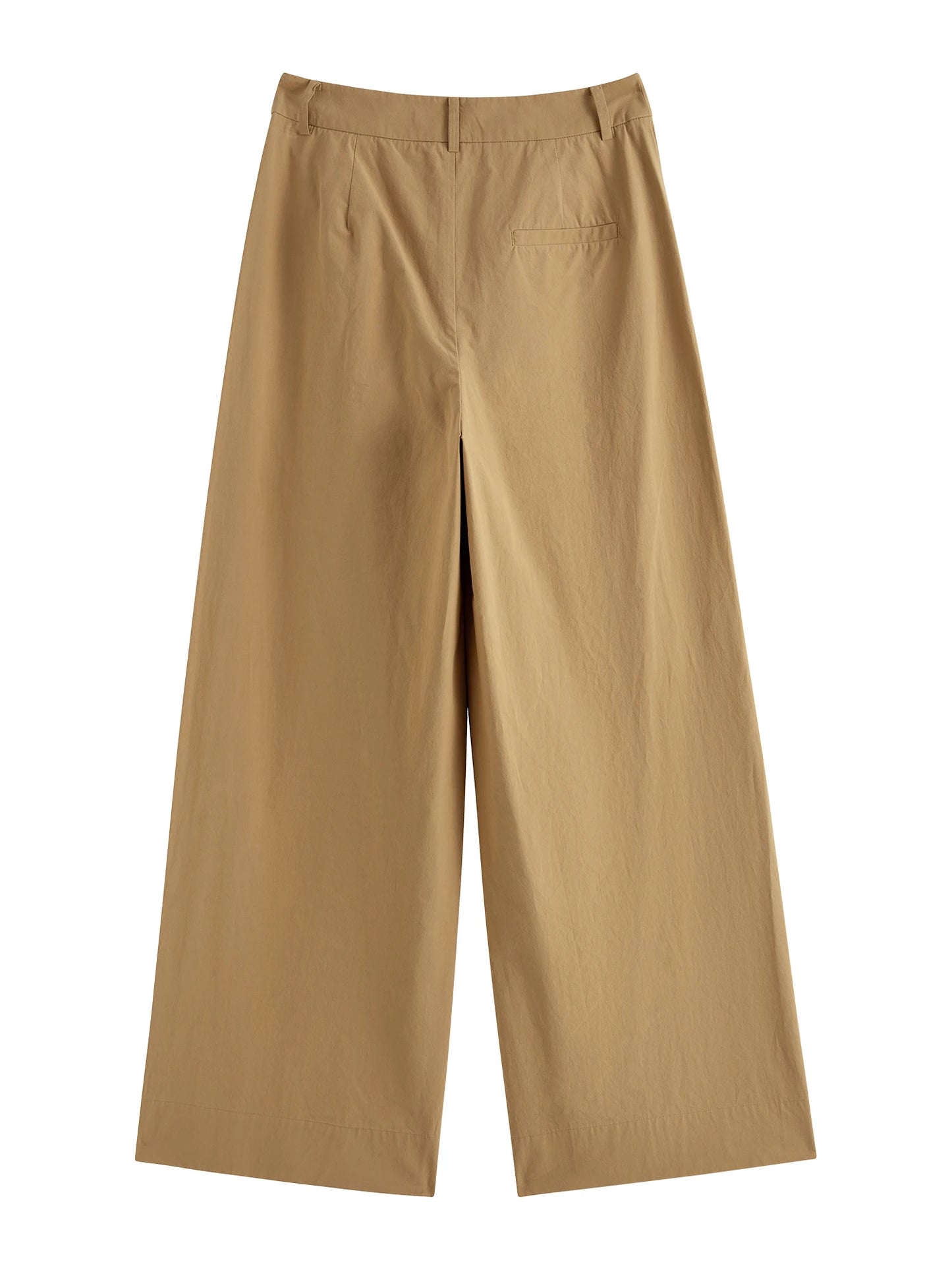 Khaki Cotton Wide Leg Pants