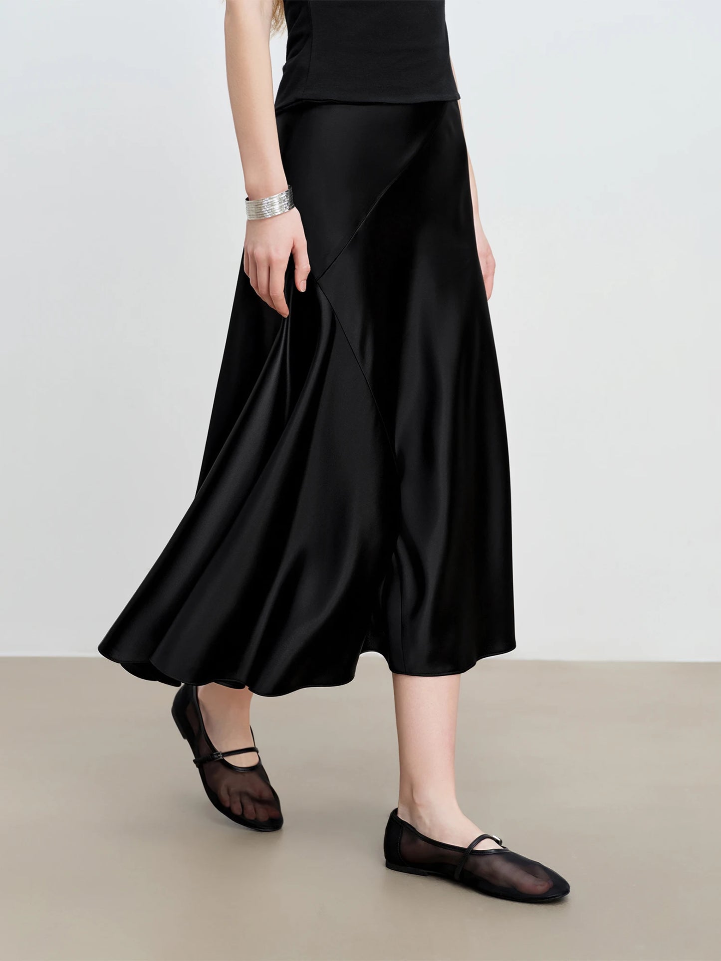 Satin Asymmetric A-Line Midi Skirt