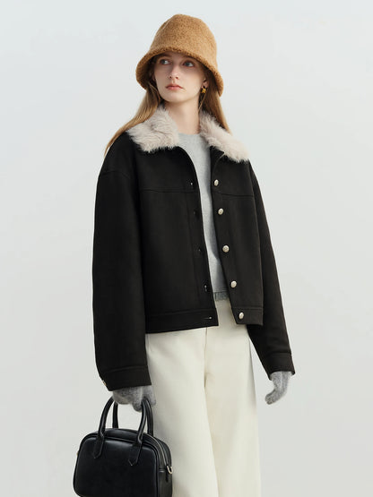 Black Faux Fur Collar Jacket