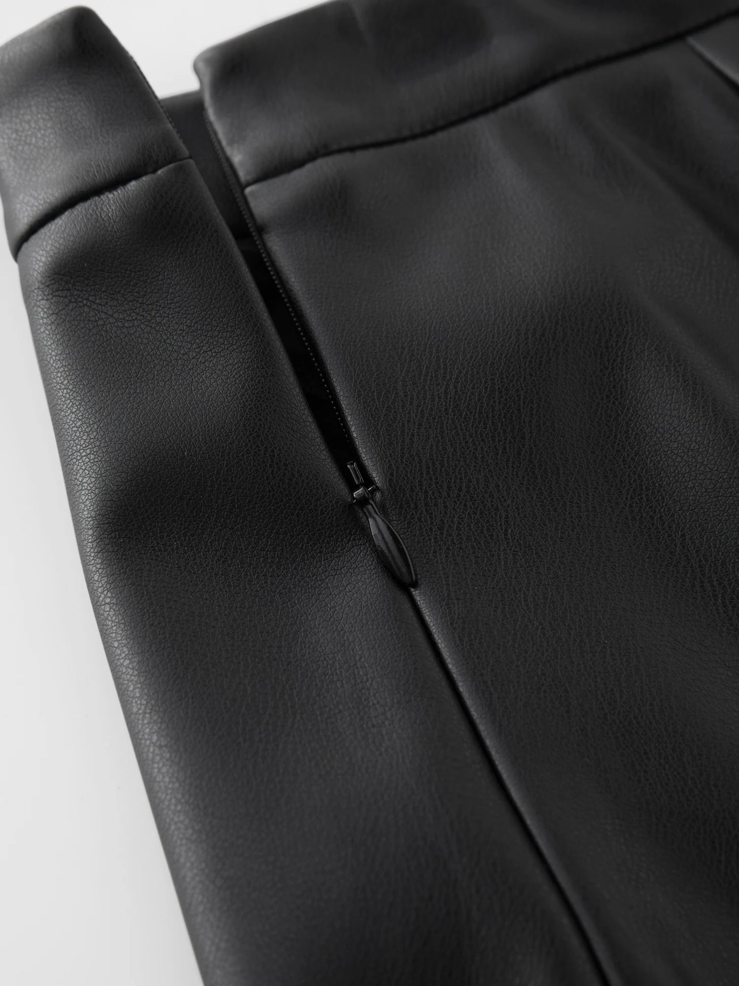 Black Diagonal Faux Leather Skirt