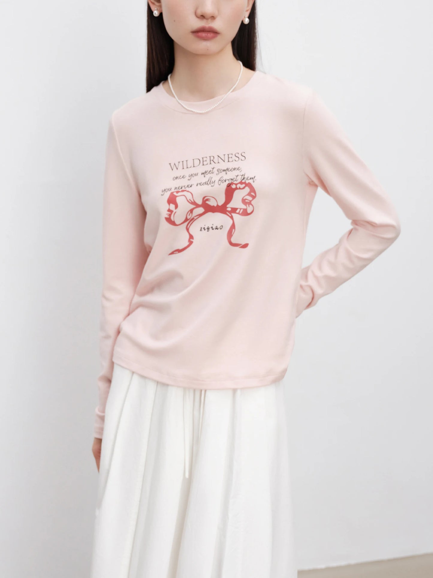 Pink Graphic Crew Neck Knit Top