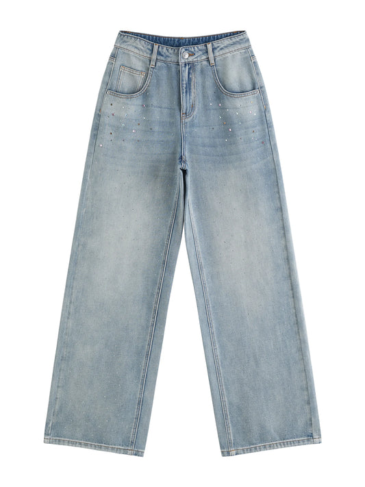 Light Blue Rhinestone Wide Jeans