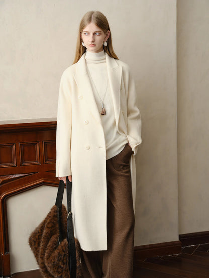White Knee Length Wool Coat